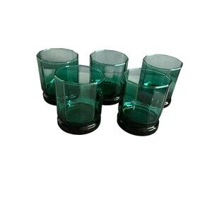 Vintage Anchor Hocking Essex Emerald Green Double Old Fashion Glasses Set Of 5